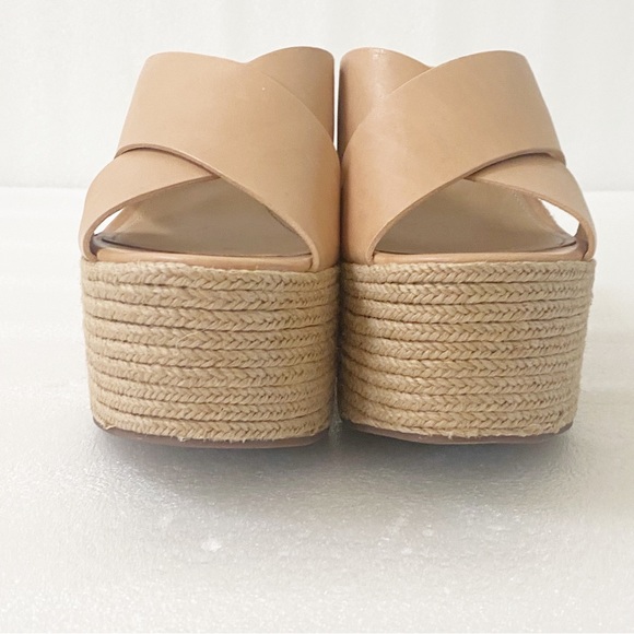 NEW SCHUTZ Tan Leather Jute Wrapped Platform Espadrille Sandals - Picture 9 of 13
